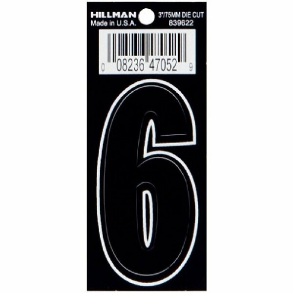 Hillman Number, Character: 6, 3 in H Character, Black Character, Vinyl 839622